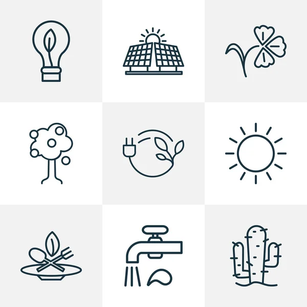 World icons line style set with fruit tree, eco food, flower and other solar panel elements. Isolated  illustration world icons. — Stock Photo, Image