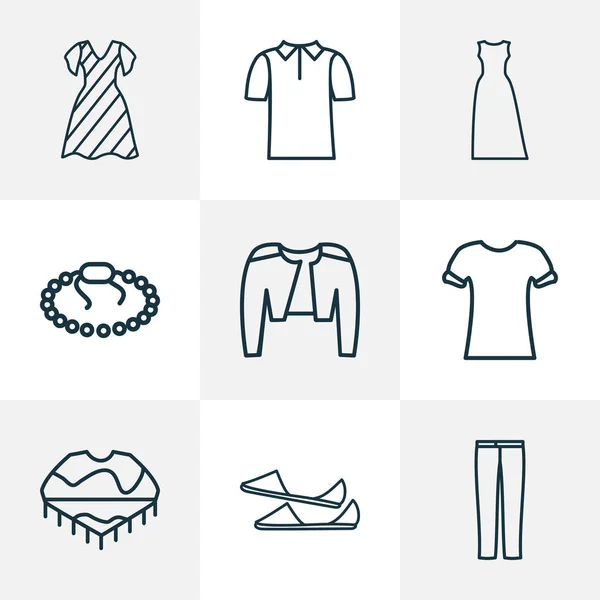 Style icons line style set with poncho, polo shirt, maxi dress and other bracelet elements. Isolated vector illustration style icons. — Stock Vector