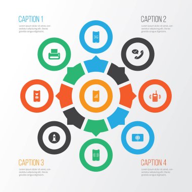 Telekomünikasyon Icons set ile dokunmatik ekran, mobil şebeke, telsiz ve diğer roket öğeleri ile. İzole vektör çizim telekomünikasyon simgeler.