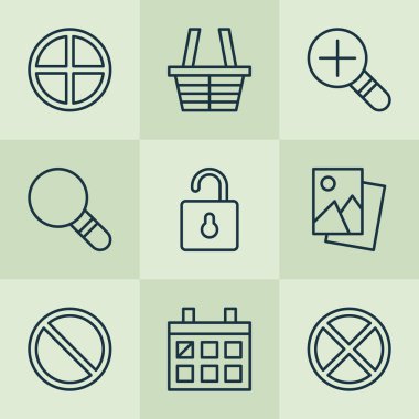 Web simgeler sepeti, sahne görüntü, iptal ve diğer çıkış öğeleri ticaret ile ayarlayın. İzole vektör çizim web simgeler.