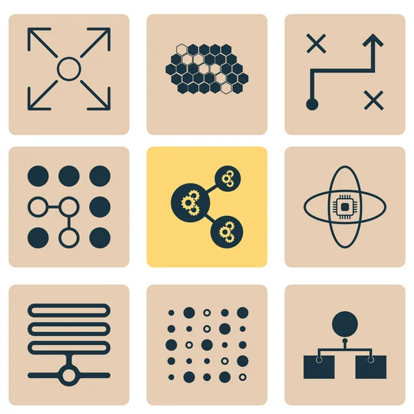 Learning icons set with database, data structure, analysis design and other analysis diagram elements. Isolated  illustration learning icons.