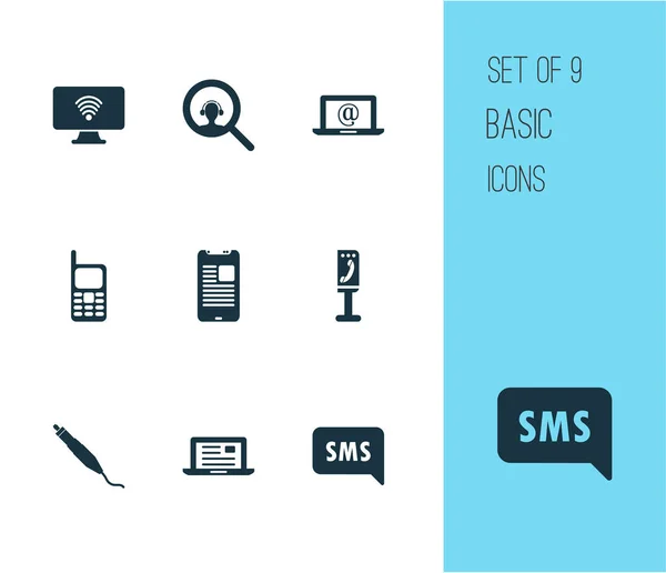 Connection icons set with sms notification, search dispatcher, connector plug and other magnifier elements. Isolated  illustration connection icons. — Stock Photo, Image