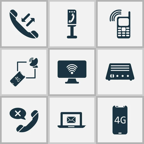 Ikony połączeń z Anuluj wywołanie, smartphone 4g, radio i inne elementy fm. Ilustracja na białym tle ikony połączeń. — Zdjęcie stockowe