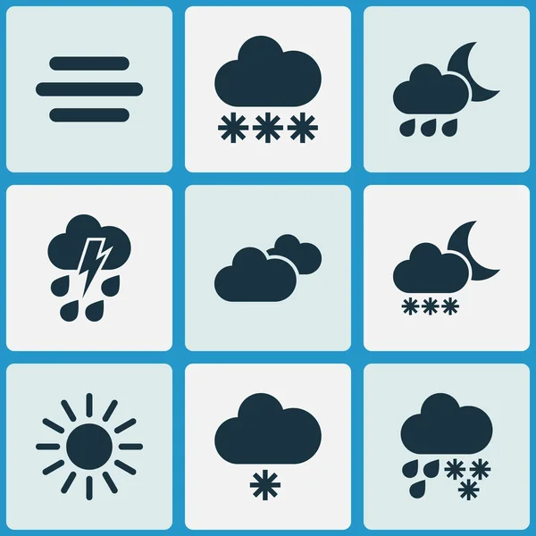 Air icons set with light snow shower, thundershower, fog and other drizzle elements. Isolated vector illustration air icons. — Stock Vector