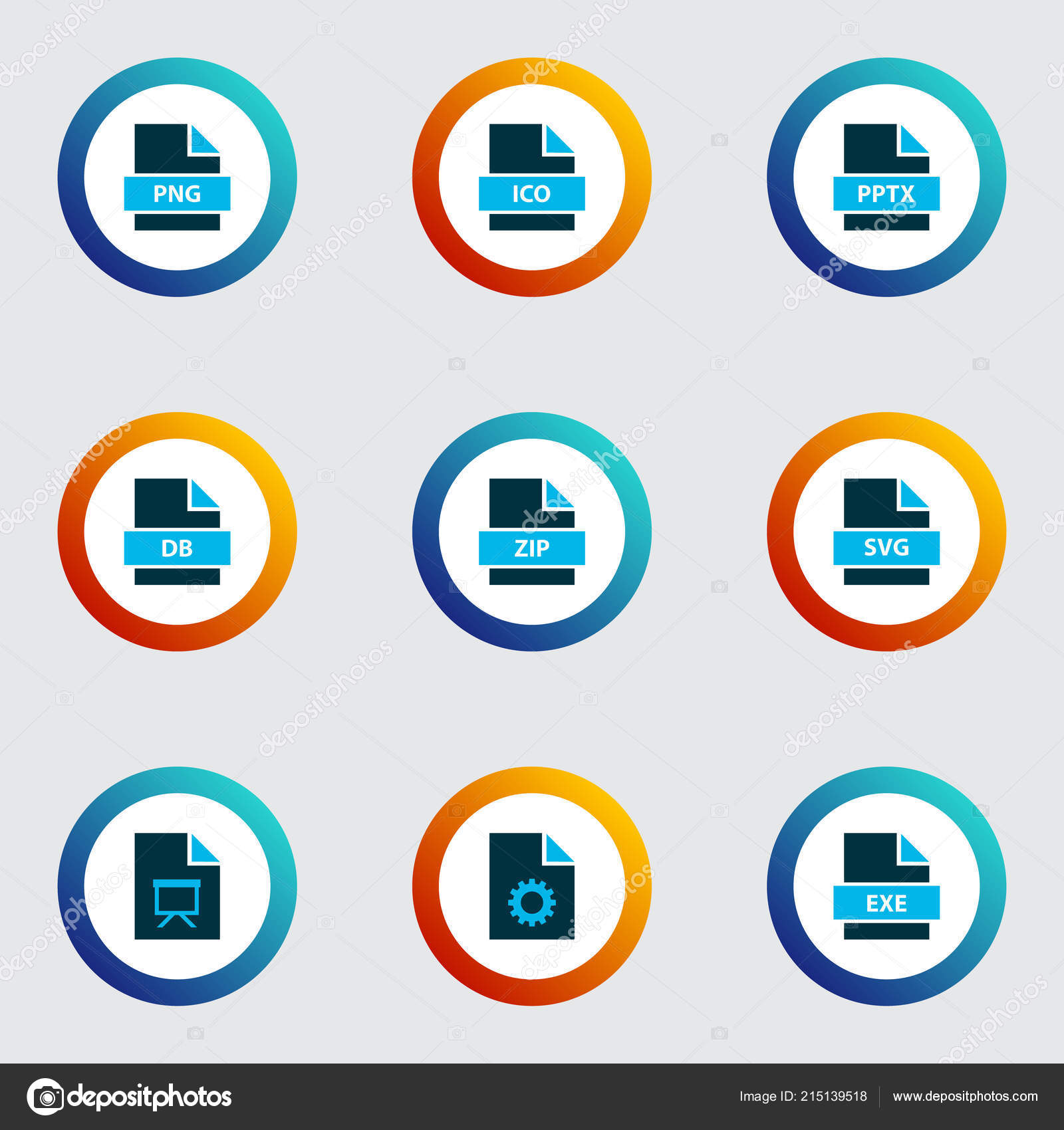 Document icons colored set with file ico, file presentation, file png ...