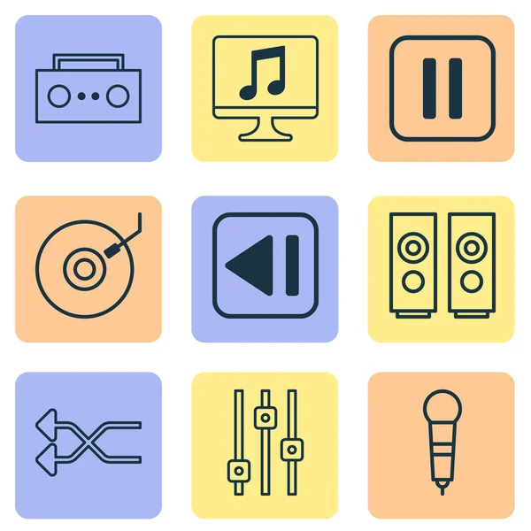 Icônes audio avec haut-parleurs, mixage, bande et autres éléments de gramophone. Illustration isolée icônes audio . — Photo
