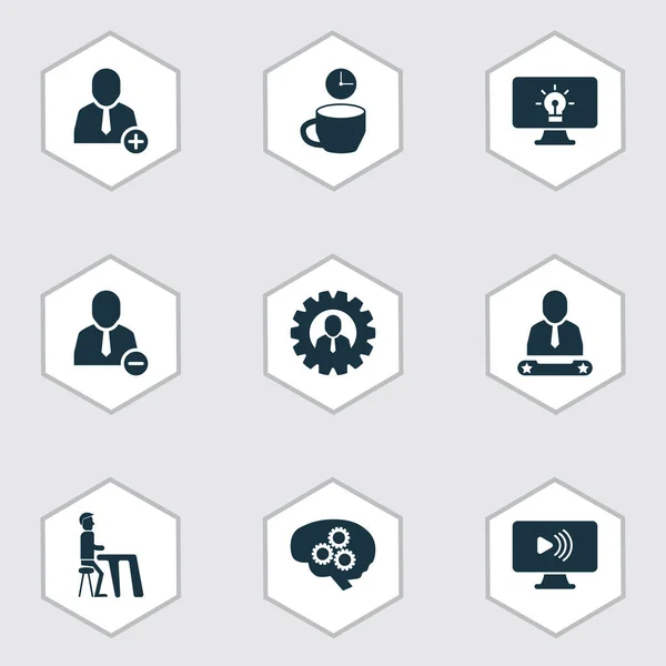 Team icons set with remove from team, add to team, brainstorm process and other leader elements. Isolated  illustration team icons.