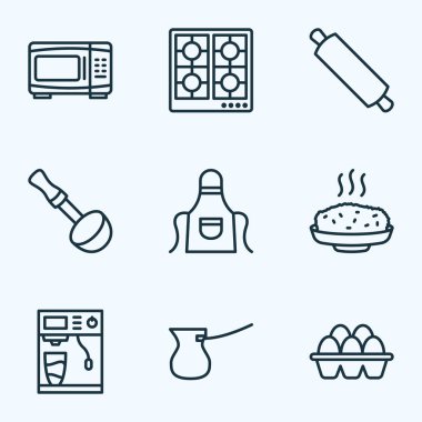 Gastronomy icons line style set with cezve, apron, soup ladle and other ibrik elements. Isolated vector illustration gastronomy icons. clipart