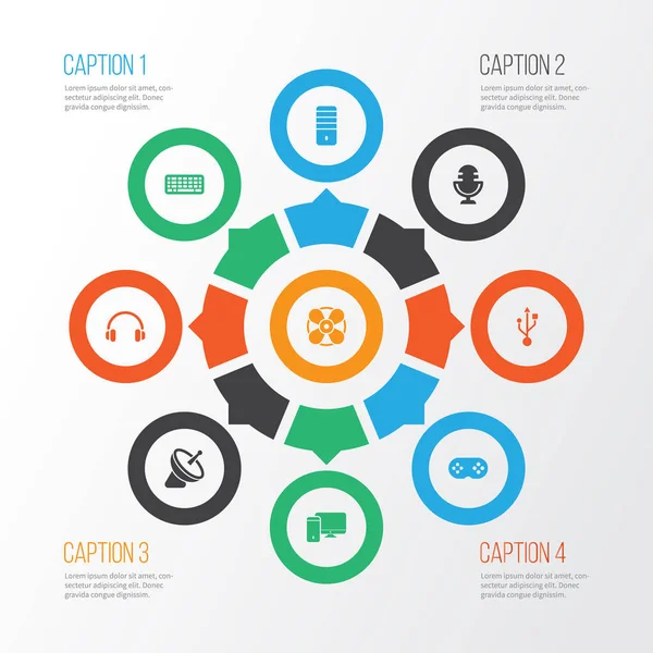 Aygıt simgelerini Pc, fan, bilgisayar ve diğer bağlayıcı öğeleri ile ayarlayın. İzole vektör çizim Aygıt simgeleri.