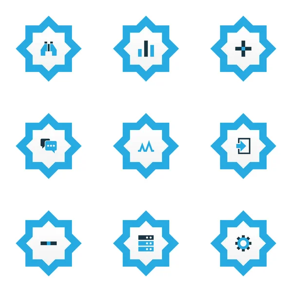 Gränssnittet ikoner färgade set med lägga till, ta bort, diagram och andra ingången element. Isolerade vektor illustration interface ikoner. — Stock vektor