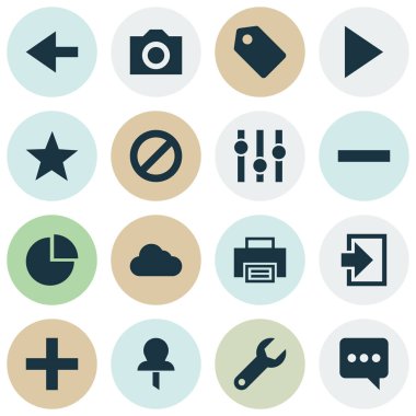 Giriş, baskı, oyun ve diğer pasta grafik öğeleri ile Kullanıcı simgeleri ayarlayın. İzole vektör çizim Kullanıcı simgeleri.