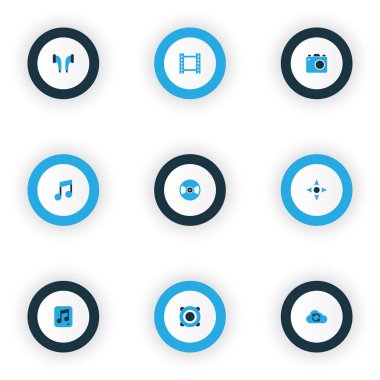 Medya simgeler kümesi ile video, renkli, vinil ve diğer bulut öğeleri eşitleyin. İzole vektör çizim medya simgeler.