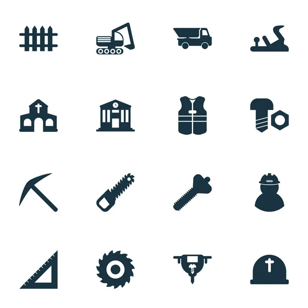 Conjunto de iconos industriales con fresadora, perno, camión y otros elementos de unión. Iconos industriales de ilustración vectorial aislada . — Archivo Imágenes Vectoriales