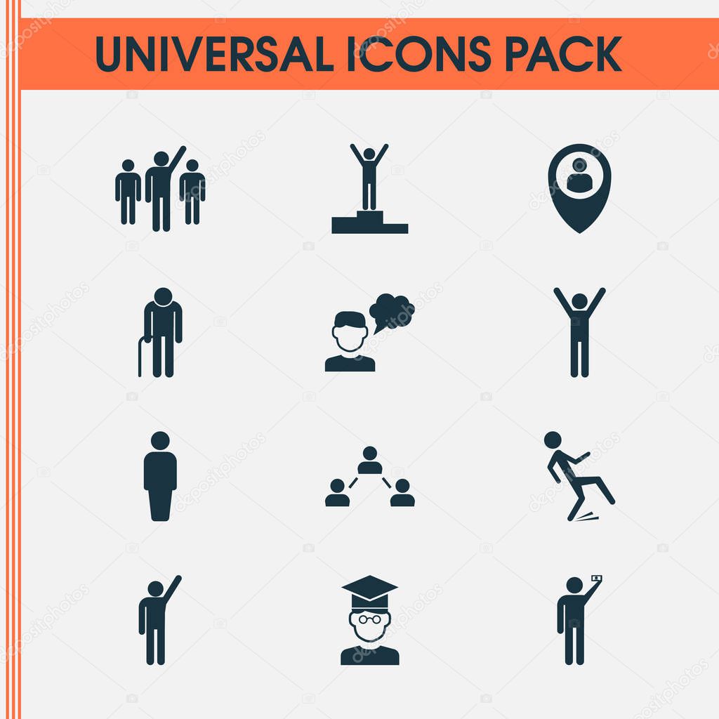 Human icons set with winner, student, rejoicing and other position elements. Isolated vector illustration human icons.