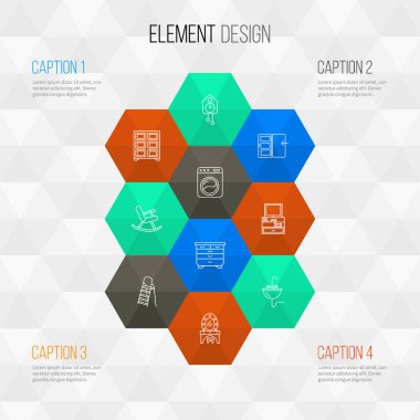 İç simge stil duvar saati, sallanan sandalye, bir merdiven ve diğer izleme öğeleri kümesi satır. İzole illüstrasyon iç simgeler.