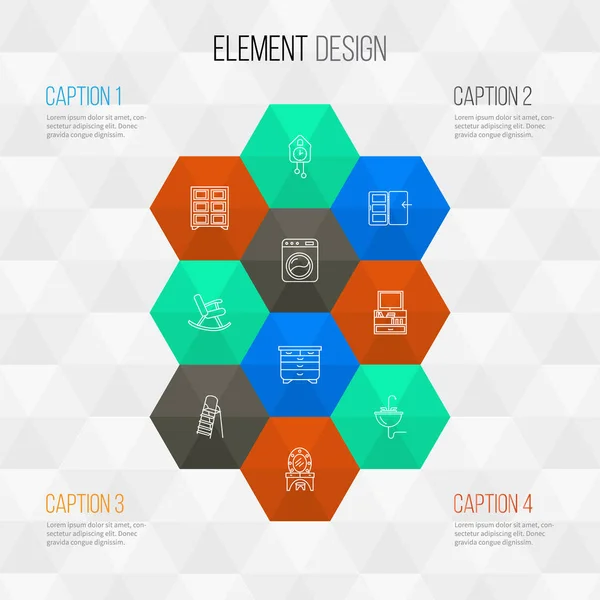 インテリア アイコン ライン スタイル壁掛け時計、ロッキングチェア、脚立、時計の他の要素のセットです。分離イラスト インテリア アイコン. — ストック写真
