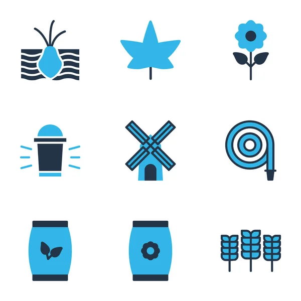 Farm icons colored set with plant seed, hose, maple and other wheat elements. Isolated  illustration farm icons. — Stock Photo, Image