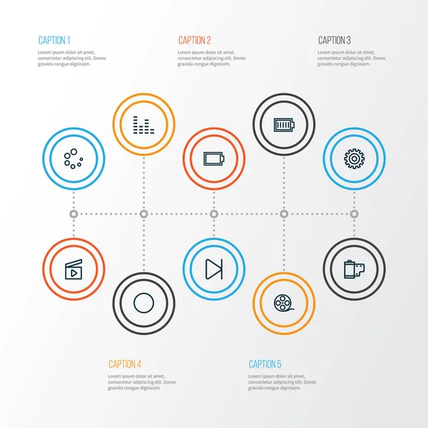 Icônes de musique style ligne réglée avec mélangeur audio, réglage, chargement et autres éléments égaliseur. Isolé icônes de musique d'illustration . — Photo