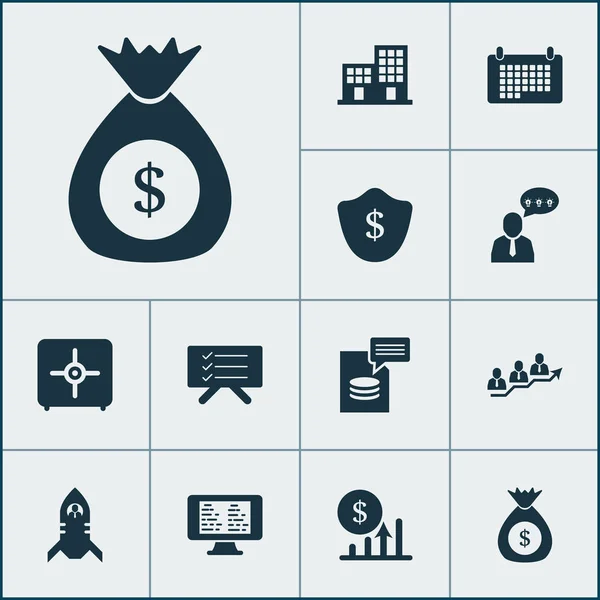 Arbete ikoner set med planering styrelsen, skydd, cashback och andra uppgift manager element. Isolerade illustration arbete ikoner. — Stockfoto