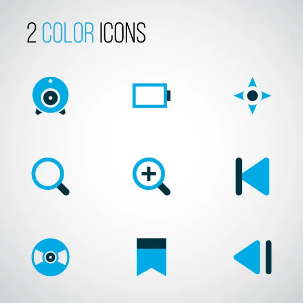 Media icons colored set with slow backward, controller, bookmark and other previous elements. Isolated  illustration media icons.