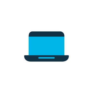 Dizüstü bilgisayar simgesi renkli sembol. Moda tarzında birinci kalite izole edilmiş taşınabilir bilgisayar ögesi.