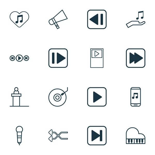 Conjunto de iconos multimedia con piano, micrófono, música anterior y otros elementos de la canción de salto. Iconos multimedia de ilustración aislada . —  Fotos de Stock