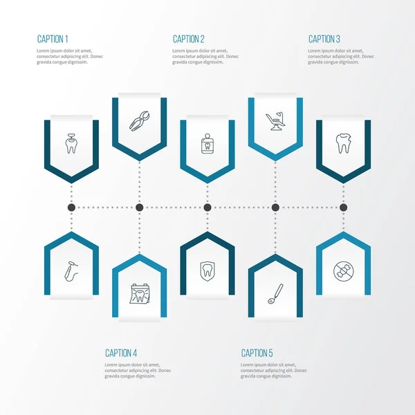 치과 아이콘 스타일을 치과 하루, 아니 달콤한, 치아에 구멍 및 다른 일정 요소 설정 라인. 고립 된 그림 치과 아이콘. — 스톡 사진