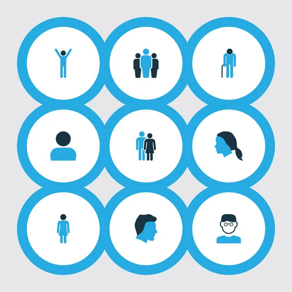 İnsan simgeler kümesi sevinçli, profil, akıllı bir adam ve diğer akıllı öğeleri ile renkli. İzole illüstrasyon insan simgeleri.