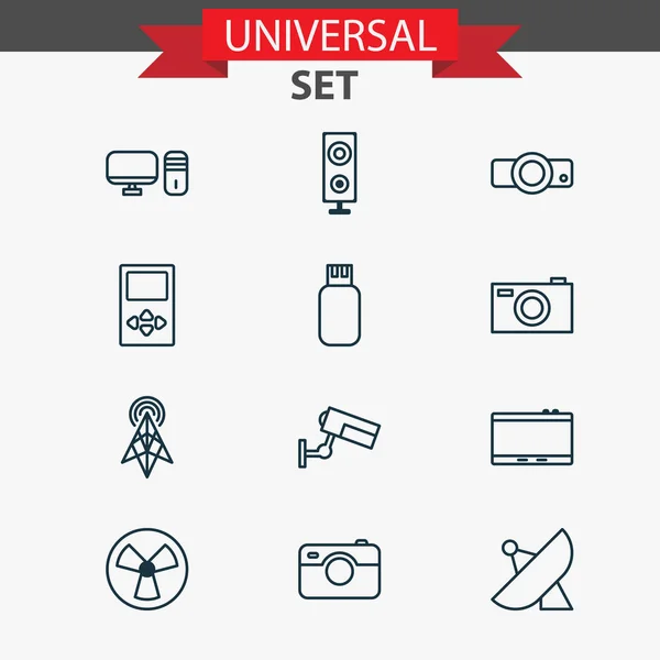 Gadget-Icons mit Tablet, Projektor, Sputnik und anderen USB-Elementen. isolierte Illustration Gadget-Symbole. — Stockfoto