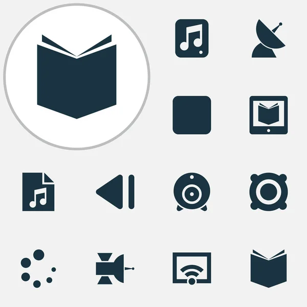 Media icons set with loading, multimedia, song list and other communication antenna elements. Isolated  illustration media icons.