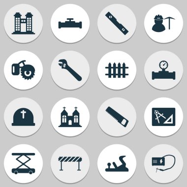 Mayın, vinç, kule ve diğer su cetvel öğeleri ile boru hattı ile sanayi Icons set. İzole illüstrasyon sanayi simgeleri.