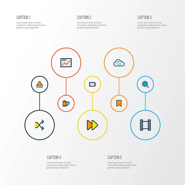 Ícones multimídia colorido conjunto de linha com ejetar, pesquisa, vídeo e outros elementos aleatórios. Isolados ícones ilustração multimídia . — Fotografia de Stock