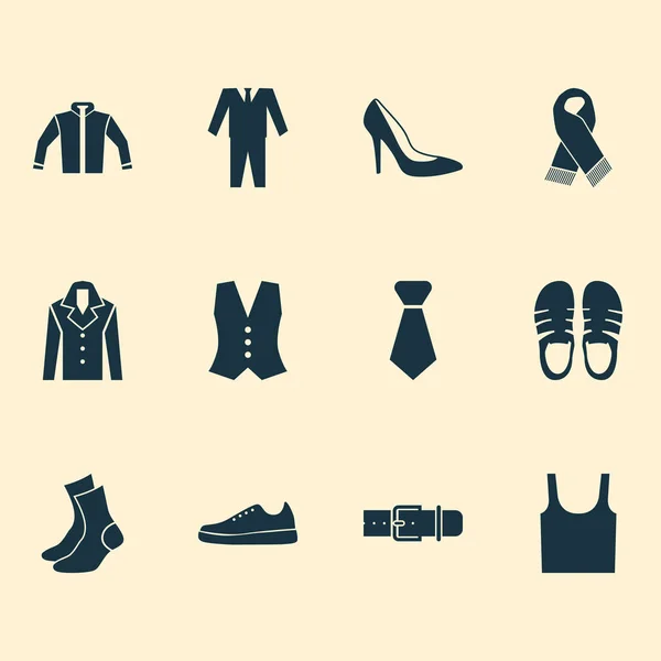 Garment icons set with sleeveless tank, necktie, gumshoes and other singlet elements. Isolated  illustration garment icons. — Stock Photo, Image