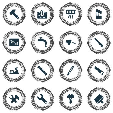 Vida, adaptasyon, keski ve keskin diğer öğeleri ile çizim ile sanayi Icons set. İzole vektör çizim sanayi simgeleri.