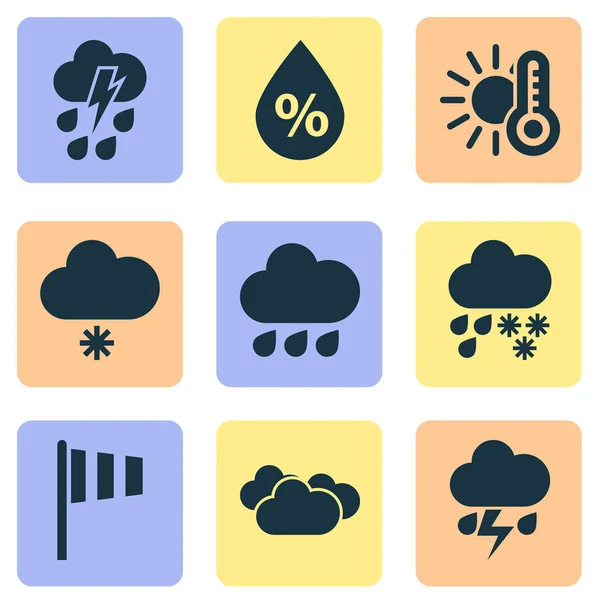 Air icons set with humidity, temperature, light and other flag elements. Isolated vector illustration air icons. — Stock Vector
