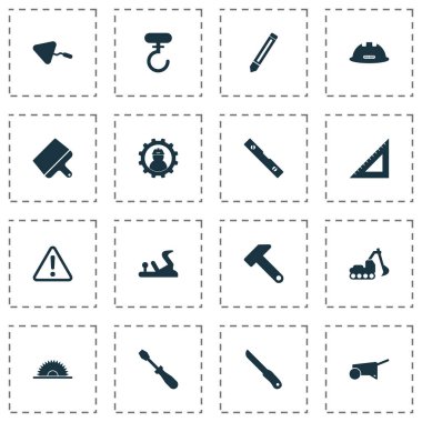 Endüstriyel Icons set ile uçak, çekiç, dönüş-vida ve diğer marangozluk öğeleri. İzole illüstrasyon endüstriyel simgeler.