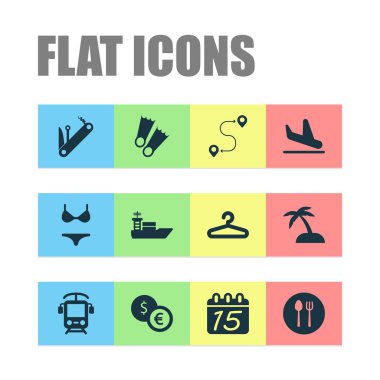 Turizm Icons set ile elektrikli tren, gemi, askı ve diğer hedef öğeleri ile. İzole illüstrasyon Turizm simgeler.