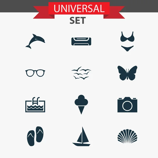 Summer icons set with butterfly, ice cream, camera and other video elements. Isolated  illustration summer icons.
