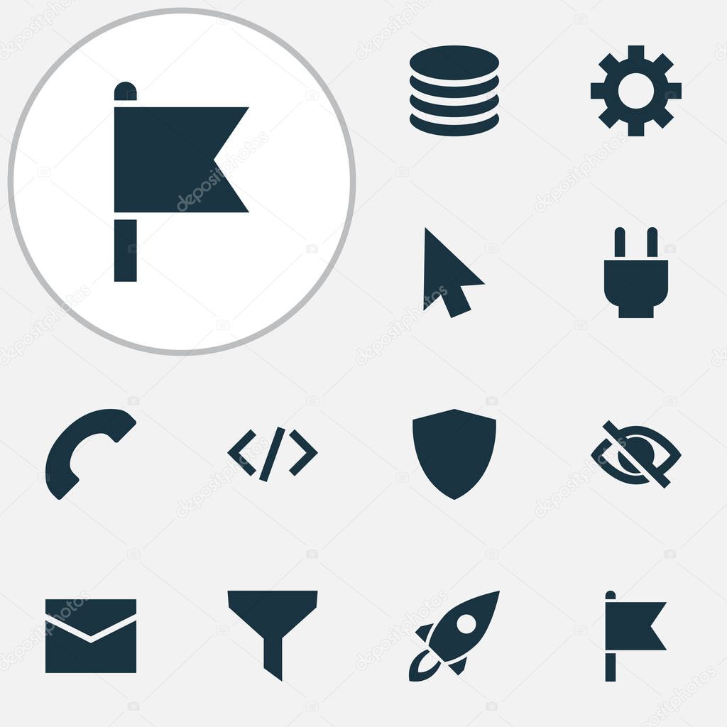 Interface icons set with database, goal, call and other target  elements. Isolated vector illustration interface icons.