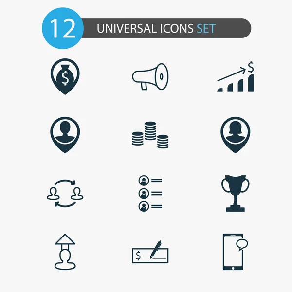 Management Symbole Mit Standort Partnerschaft Münzen Und Anderen Zahlungselementen Ikonen — Stockfoto