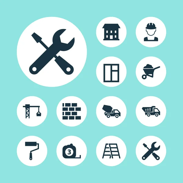 stock vector Architecture icons set with stepladder, builder, brickwork and other truck elements. Isolated vector illustration architecture icons.