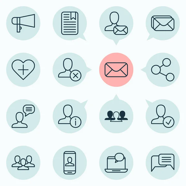 Kommunikation ikoner set med chattar, godkänts, dela och andra mail element. Isolerade illustration kommunikation ikoner. — Stockfoto