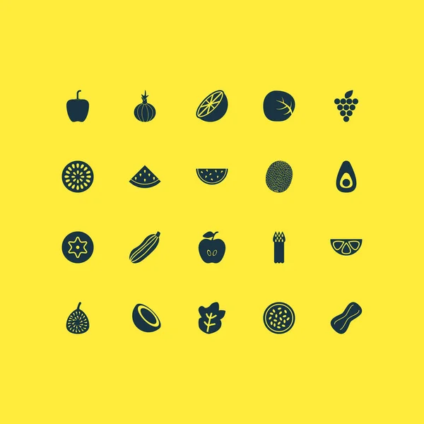 Icônes Alimentaires Serties Fruits Palme Raisins Fruits Passion Autres Éléments — Image vectorielle