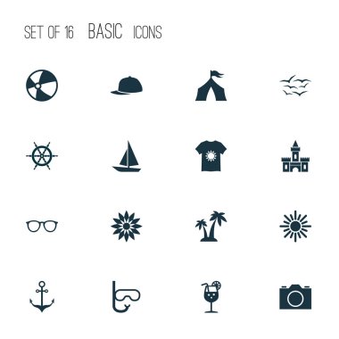 Yaz Icons set ile güneş gözlüğü, çapa, avuç içi ve diğer bluz öğeleri ile. İzole illüstrasyon yaz simgeler.