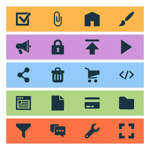 Interface icons set with announcement, brush, trash can and other shopping elements. Isolated  illustration interface icons.