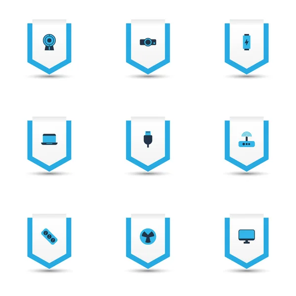 Hardware icons colored set with modem, fan, usb plug and other portable computer elements. Isolated  illustration hardware icons. — Stock Photo, Image