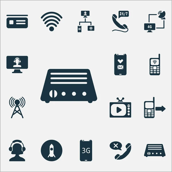 Conjunto de iconos de comunicación con tv, torre de comunicación, operador girl y otros elementos de rechazo. Iconos de comunicación de ilustración aislada . — Foto de Stock
