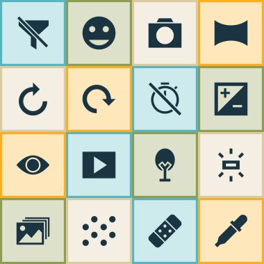 Resim simgeleri ile ayarla kırmızı göz, etiket yüz, desen ve diğer modu öğeleri kaldırın. İzole vektör çizim resim simgeleri.