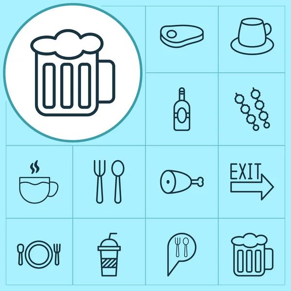 Conjunto de iconos de restaurante con patas de pollo, cubiertos, refrescos y otros elementos de aguardiente. Iconos de restaurante de ilustración vectorial aislado . — Archivo Imágenes Vectoriales