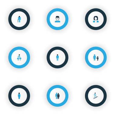 İnsanlar simgeler kümesi işkadını, çekerek, Çift ve diğer kullanamayan öğeleri renkli. İzole vektör illüstrasyon insanlar simgeler.